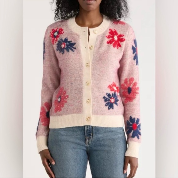 NWT Nicole Miller Women's Pink Floral Sweater Cardigan XL exclusive on decor - Picture 2 of 7